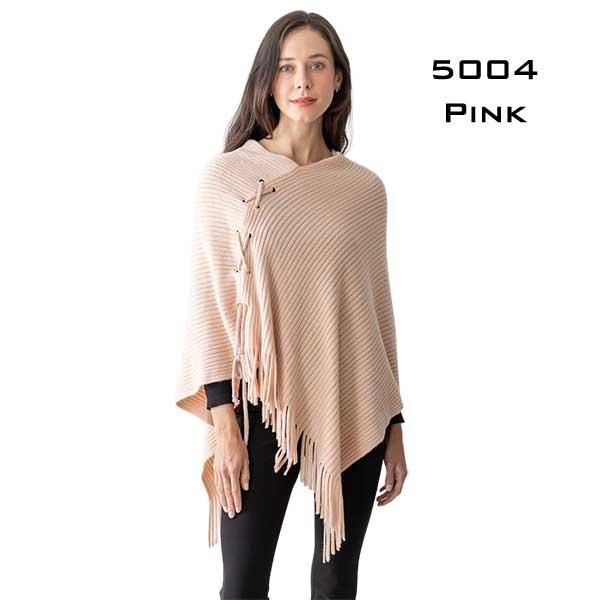 wholesale 5004 - Knit Poncho w/Tie Embellishment 5004 - Pink<br>
Poncho - 