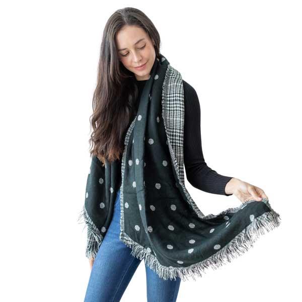 wholesale 4004 - Plaid to Dots Scarf/Wrap  4004 - Two Layer Plaid to Dots Scarf Wrap  - 