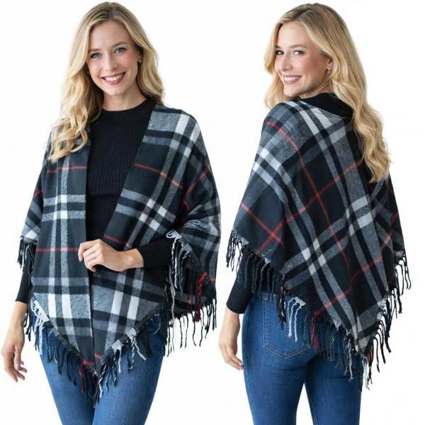 wholesale 4010 - Half Round Plaid Triangle Shawl  4010 - Black Plaid - One Size Fits All