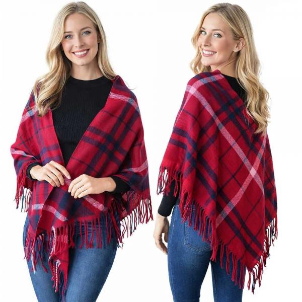 wholesale 4010 - Half Round Plaid Triangle Shawl  4010 - Red Plaid - One Size Fits All