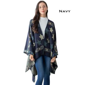 Wholesale  NAVY<br>Star Print Ruana Cape 5019 - One Size Fits All