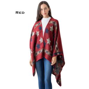 Wholesale  RED<br>Star Print Ruana Cape 5019 - One Size Fits All