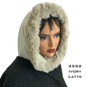 3552 - Fur Trimmed Infinity Hood  Ivory<br> Latte Fur Trimmed Infinity Hood - 