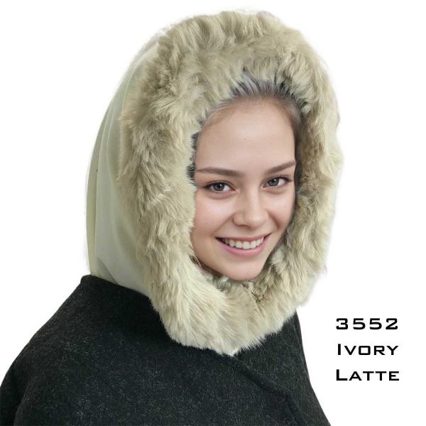 wholesale 3552 - Fur Trimmed Infinity Hood  Ivory<br> Latte Fur Trimmed Infinity Hood - 