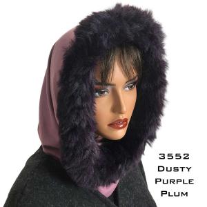 3552 - Fur Trimmed Infinity Hood  Dusty Purple<br> Plum Fur Trimmed Infinity Hood - 