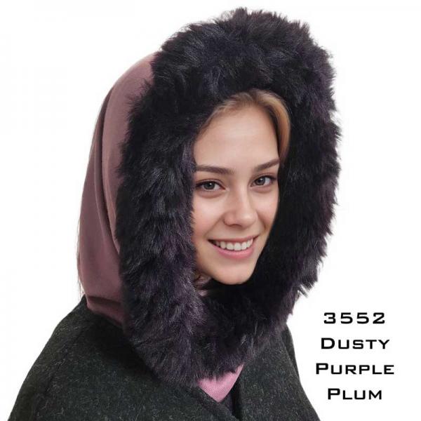 wholesale 3552 - Fur Trimmed Infinity Hood  Dusty Purple<br> Plum Fur Trimmed Infinity Hood - 