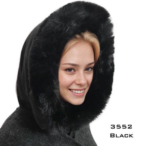 wholesale 3552 - Fur Trimmed Infinity Hood  Black<br> Black Fur Trimmed Infinity Hood - 