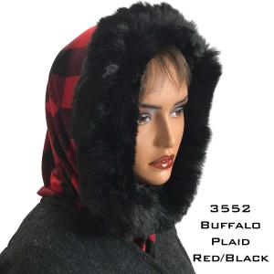 3552 - Fur Trimmed Infinity Hood  Buffalo Plaid Red/Black<br> 
Black Fur Trimmed Infinity - 