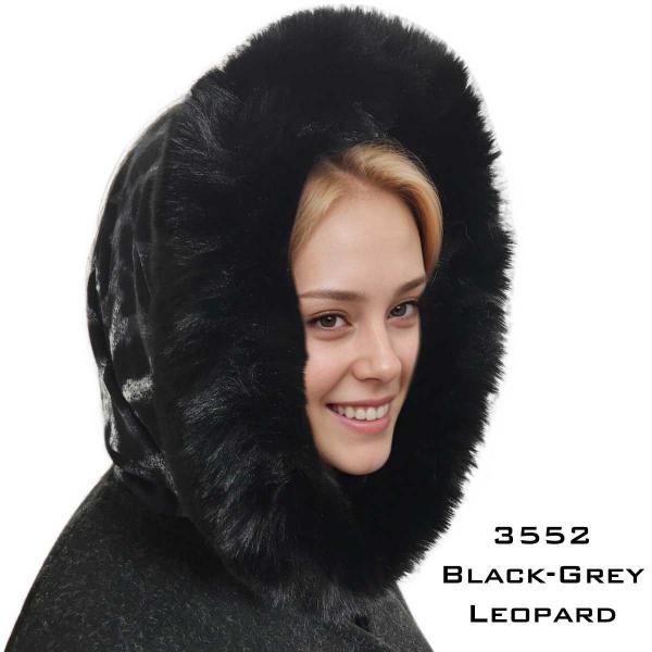 wholesale 3552 - Fur Trimmed Infinity Hood  Leopard Black/Grey<br>
Black Fur Trimmed Infinity Hood - 