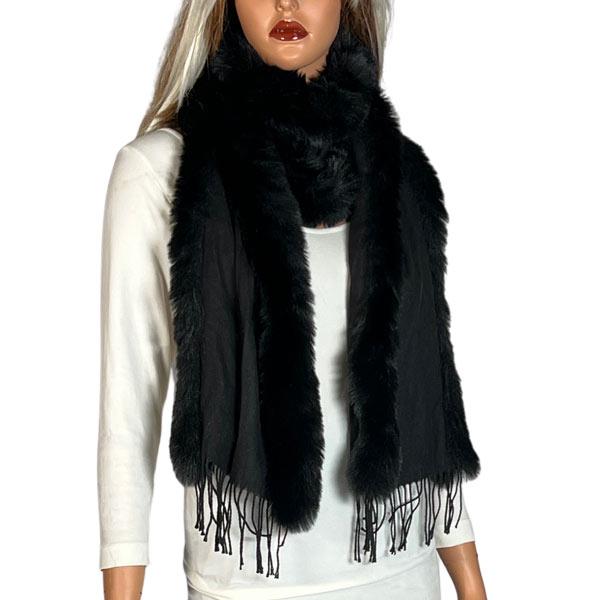 Wholesale 3554 - Fur Trimmed  Scarves 3554 - Black<br> 
Black Fur Trimmed Scarf  - 72
