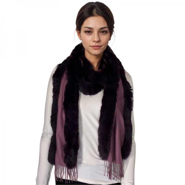 wholesale 3554 - Fur Trimmed  Scarves 3554 - Dusty Purple <br>
Plum Fur Trimmed Scarf - 72