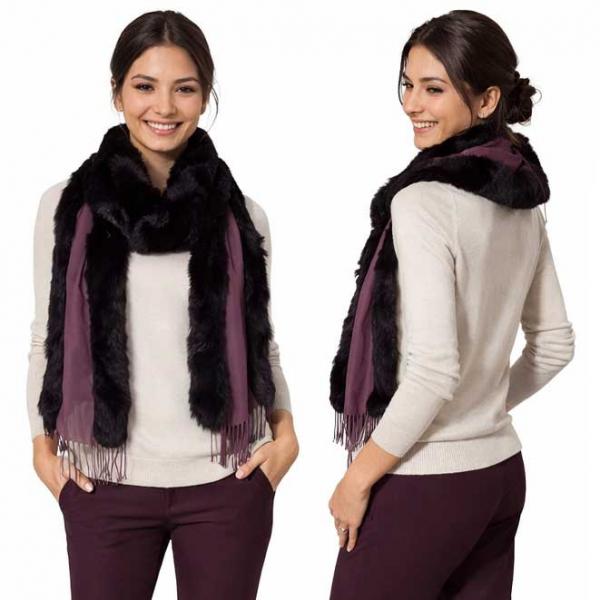 wholesale 3554 - Fur Trimmed  Scarves 3554 - Dusty Purple <br>
Plum Fur Trimmed Scarf - 72