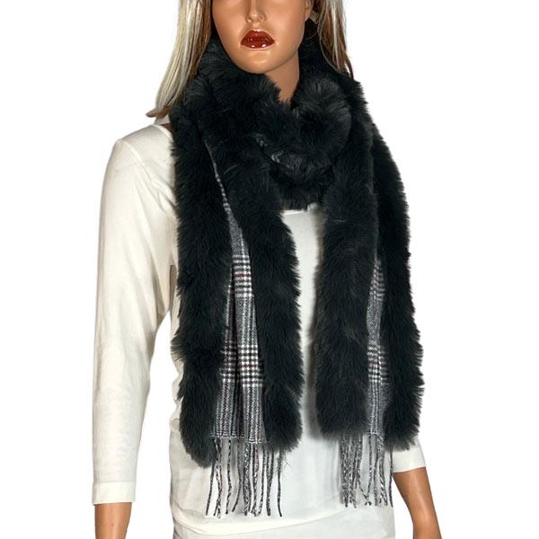 Wholesale 3554 - Fur Trimmed  Scarves 3554 - Plaid<br>
Charcoal Fur Trimmed Scarf - 72