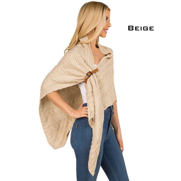 wholesale 3318 - Cable Knit Triangle Wrap  Beige - 