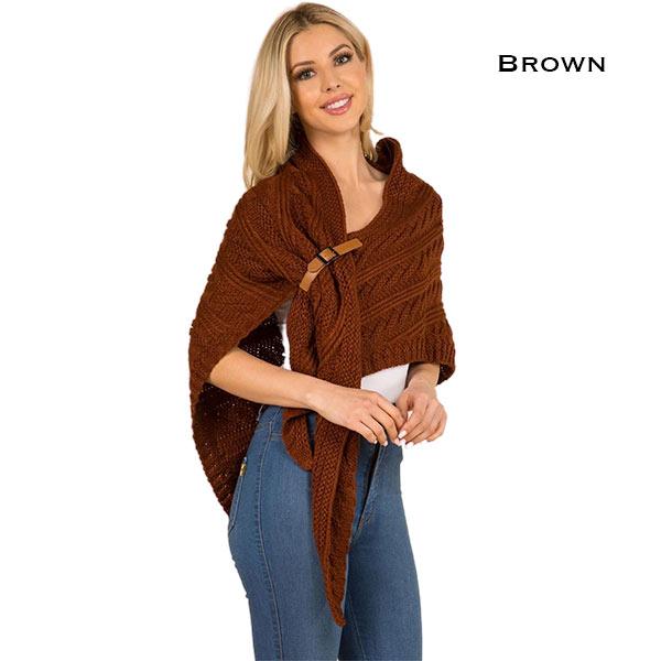 wholesale 3318 - Cable Knit Triangle Wrap  Dark Sienna Brown* - 