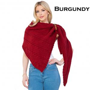 Wholesale 3318 - Cable Knit Triangle Wrap  Burgundy - 
