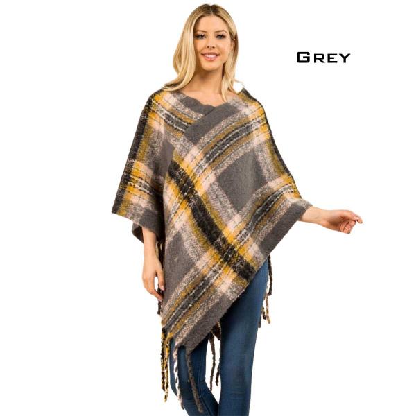 Wholesale 3125 - Nubby Plaid Poncho Grey-Multi  - One Size Fits All
