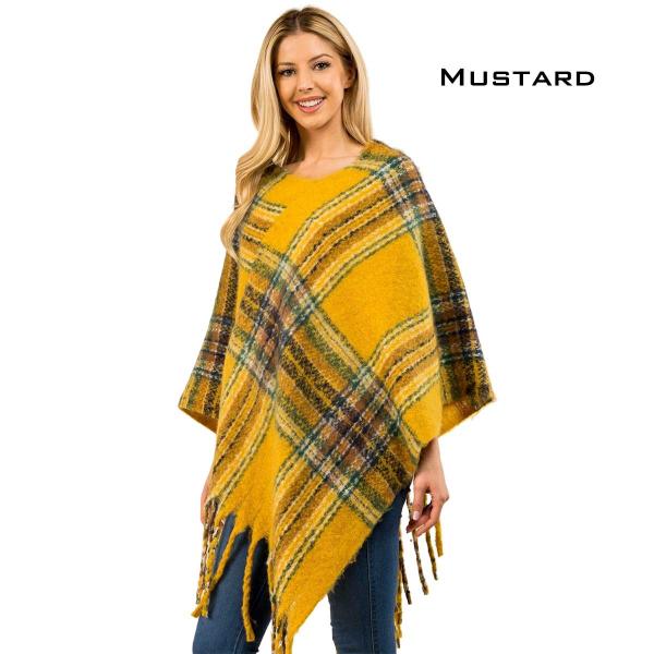 Wholesale 3125 - Nubby Plaid Poncho Mustard-Multi  - One Size Fits All