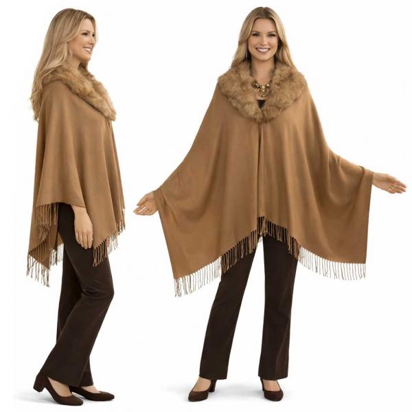 Shawls - Faux Fox Fur Collar 3561 3561 CAMEL Faux Fox Collar Shawl - 
