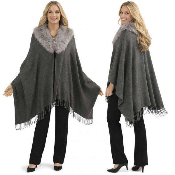 Shawls - Faux Fox Fur Collar 3561 3561 GREY Faux Fox Collar Shawl - 