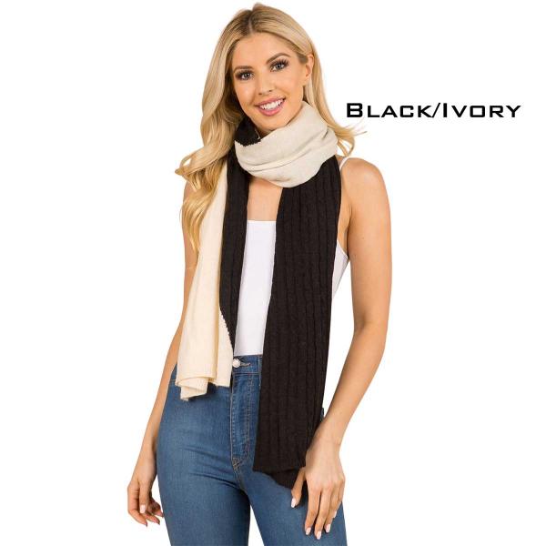 wholesale 3147 - Two Tone Knit Scarf 3147 BLACK/IVORY Two Tone Knit Scarf  - 24