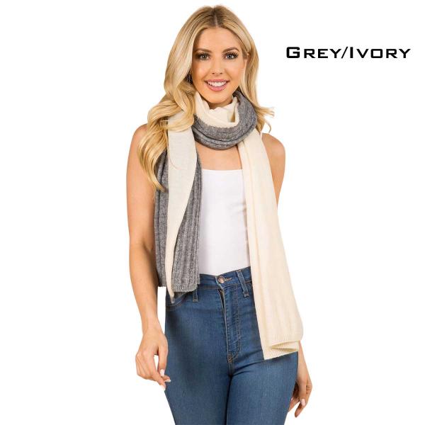 wholesale 3147 - Two Tone Knit Scarf 3147 GREY/IVORY Two Tone Knit Scarf  - 24