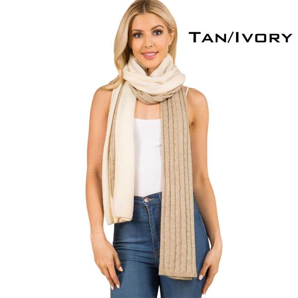 wholesale 3147 - Two Tone Knit Scarf 3147 TAN/IVORY Two Tone Knit Scarf  - 24
