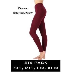 Wholesale  1851 - Dark Burgundy (SIX PACK)<br> Cotton Blend Leggings - 1 Small 1 Medium 2 Large 2 Extra Large
