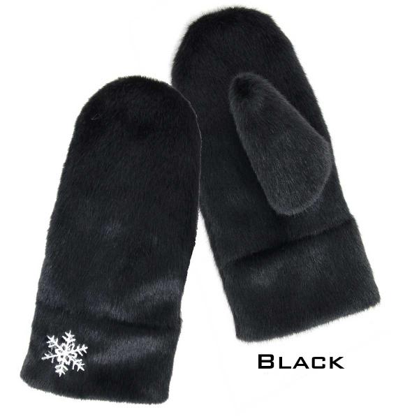 wholesale Plush Mittens - 187 & 222  187 - Black Snowflake - One Size Fits All