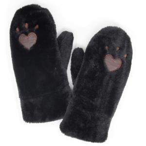 Plush Mittens - 187/222/219/260  222 - Black Heart Paw - One Size Fits Most