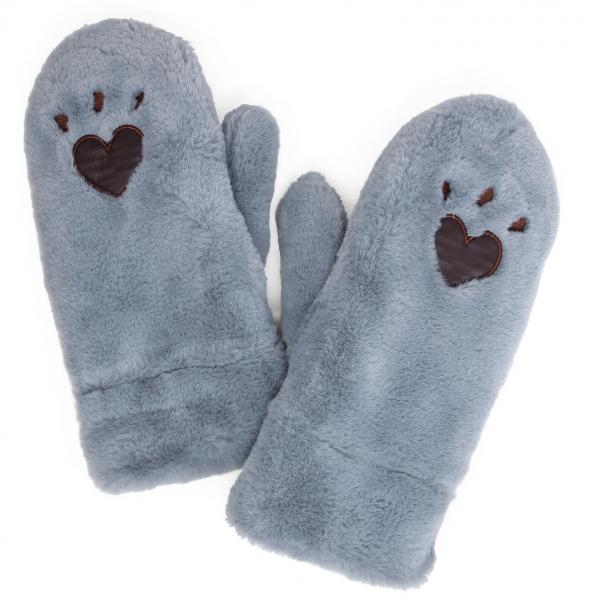 wholesale Plush Mittens - 187 & 222  222 - Grey Heart Paw - One Size Fits Most