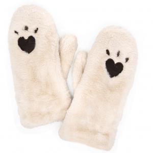 Plush Mittens - 187/222/219/260  222 - Ivory Heart Paw - One Size Fits Most