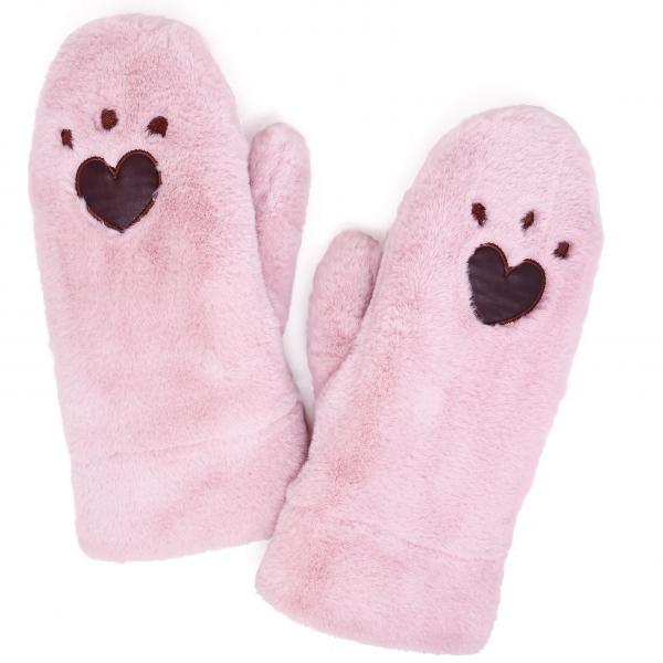 wholesale Plush Mittens - 187/222/219/260  222 - Pink Heart Paw - One Size Fits Most