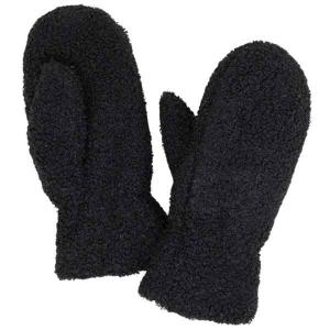 Plush Mittens - 187/222/219/260  219 - Black Boucle Teddy Bear - One Size Fits Most