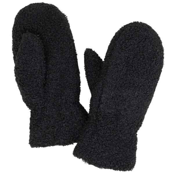 wholesale Plush Mittens - 187/222/219/260  219 - Black Boucle Teddy Bear - One Size Fits Most