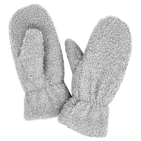 wholesale Plush Mittens - 187/222/219/260  219 - Light Grey Boucle Teddy Bear - One Size Fits Most