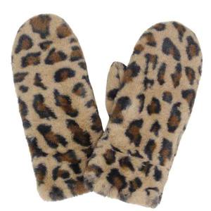 Plush Mittens - 187/222/219/260  260 - Brown Leopard Print Fur - One Size Fits Most