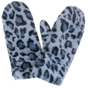 Plush Mittens - 187/222/219/260  260 - Grey Leopard Print Fur - One Size Fits Most