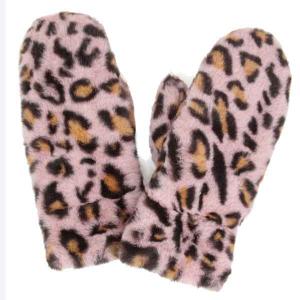 Plush Mittens - 187/222/219/260  260 - Pink Leopard Print Fur - One Size Fits Most