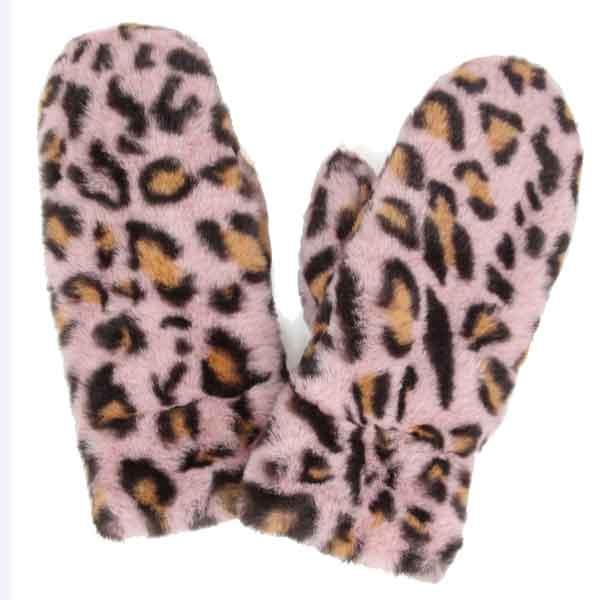 wholesale Plush Mittens - 187/222/219/260  260 - Pink Leopard Print Fur - One Size Fits Most