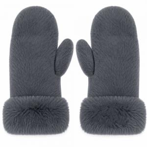 3571 - Winter Mittens  Charcoal<br>
Plush Mittens with Faux Rabbit Cuffs - 