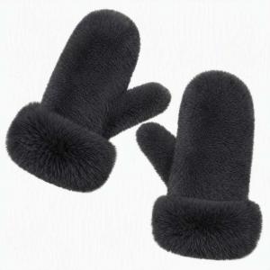 3571 - Winter Mittens  Charcoal<br>
Plush Mittens with Faux Rabbit Cuffs - 