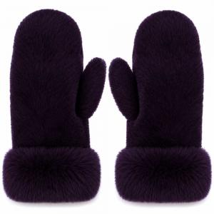 3571 - Winter Mittens  Dark Plum<br>
Plush Mittens with Faux Rabbit Cuffs - 