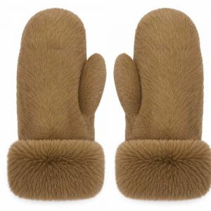 3571 - Winter Mittens  Tan<br>
Plush Mittens with Faux Rabbit Cuffs - 