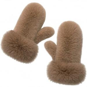 3571 - Winter Mittens  Tan<br>
Plush Mittens with Faux Rabbit Cuffs - 