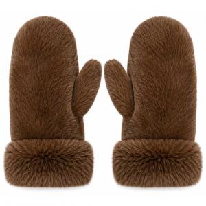 3571 - Winter Mittens  Brown<br>
Plush Mittens with Faux Rabbit Cuffs - 