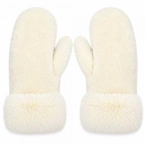 3571 - Winter Mittens  Ivory<br>
Plush Mittens with Faux Rabbit Cuffs - 