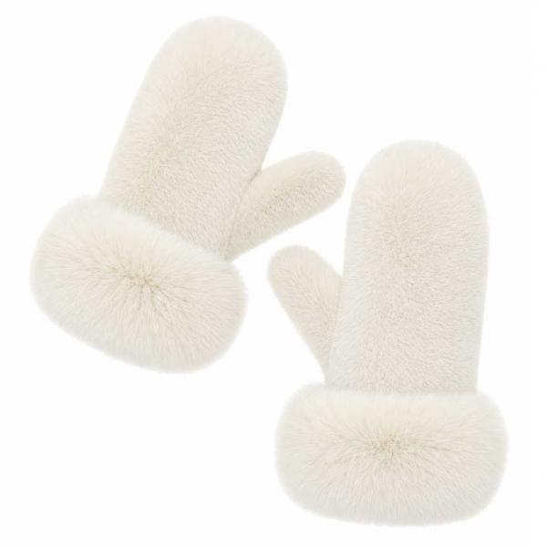 wholesale 3571 - Winter Mittens  Ivory<br>
Plush Mittens with Faux Rabbit Cuffs - 