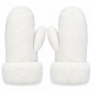 3571 - Winter Mittens  White<br>
Plush Mittens with Faux Rabbit Cuffs - 