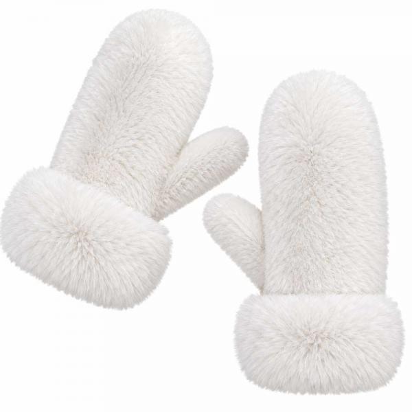 wholesale 3571 - Winter Mittens  White<br>
Plush Mittens with Faux Rabbit Cuffs - 